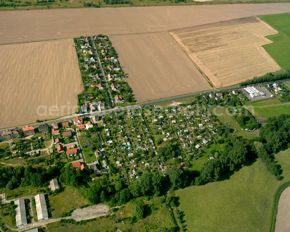 Aerial photograph Großenhain - Agricultural land and field boundaries surround the settlement area of the village in Großenhain in the state Saxony, Germany