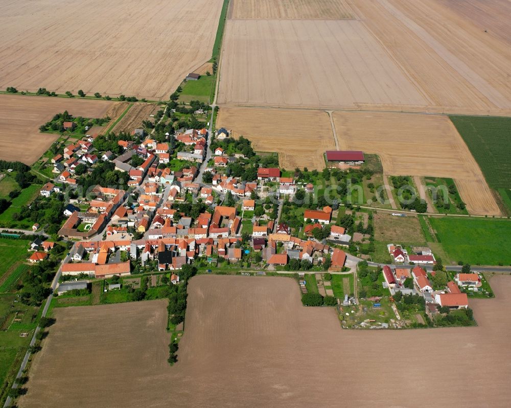 Aerial image Grumbach - Agricultural land and field boundaries surround the settlement area of the village in Grumbach in the state Thuringia, Germany