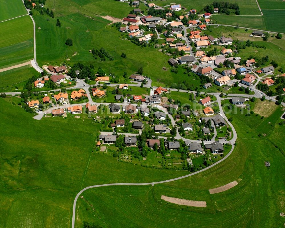 Aerial image Görwihl - Agricultural land and field boundaries surround the settlement area of the village in Görwihl in the state Baden-Wuerttemberg, Germany