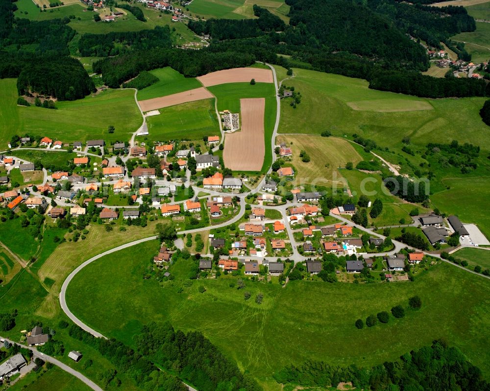 Aerial photograph Görwihl - Agricultural land and field boundaries surround the settlement area of the village in Görwihl in the state Baden-Wuerttemberg, Germany