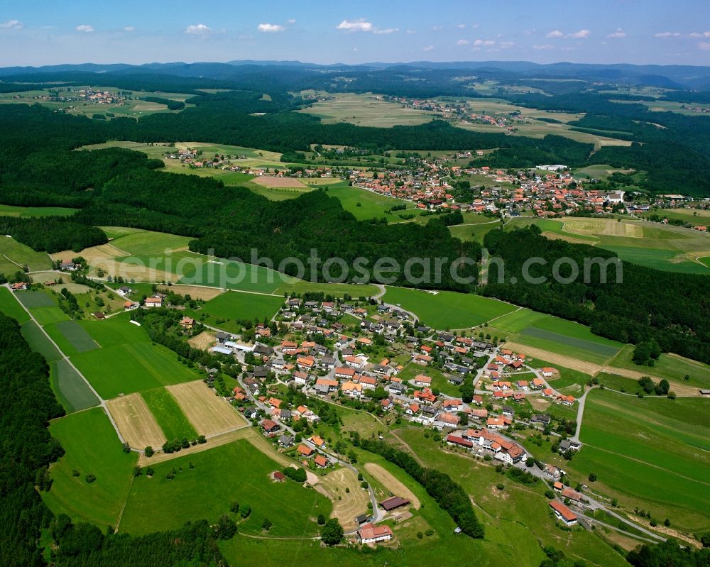 Görwihl from the bird's eye view: Agricultural land and field boundaries surround the settlement area of the village in Görwihl in the state Baden-Wuerttemberg, Germany