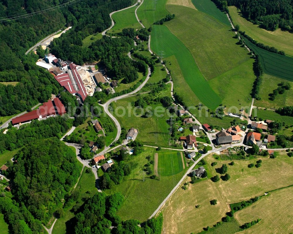 Aerial image Gutenburg - Agricultural land and field boundaries surround the settlement area of the village in Gutenburg in the state Baden-Wuerttemberg, Germany