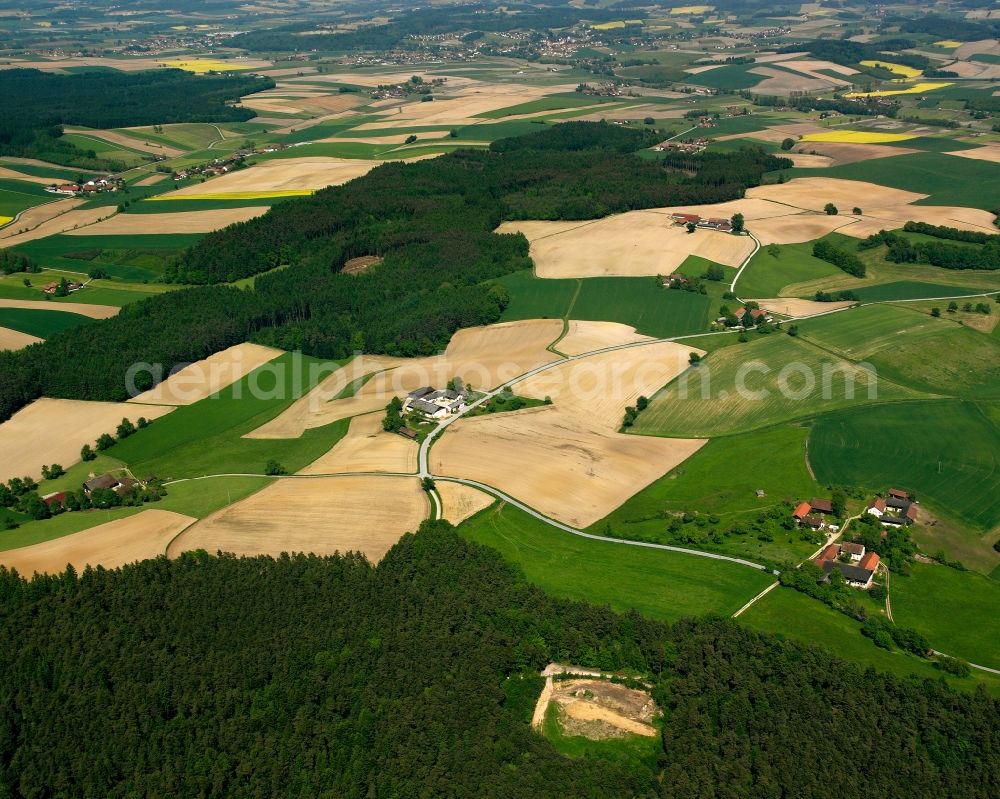 Aerial image Haag - Agricultural land and field boundaries surround the settlement area of the village in Haag in the state Bavaria, Germany