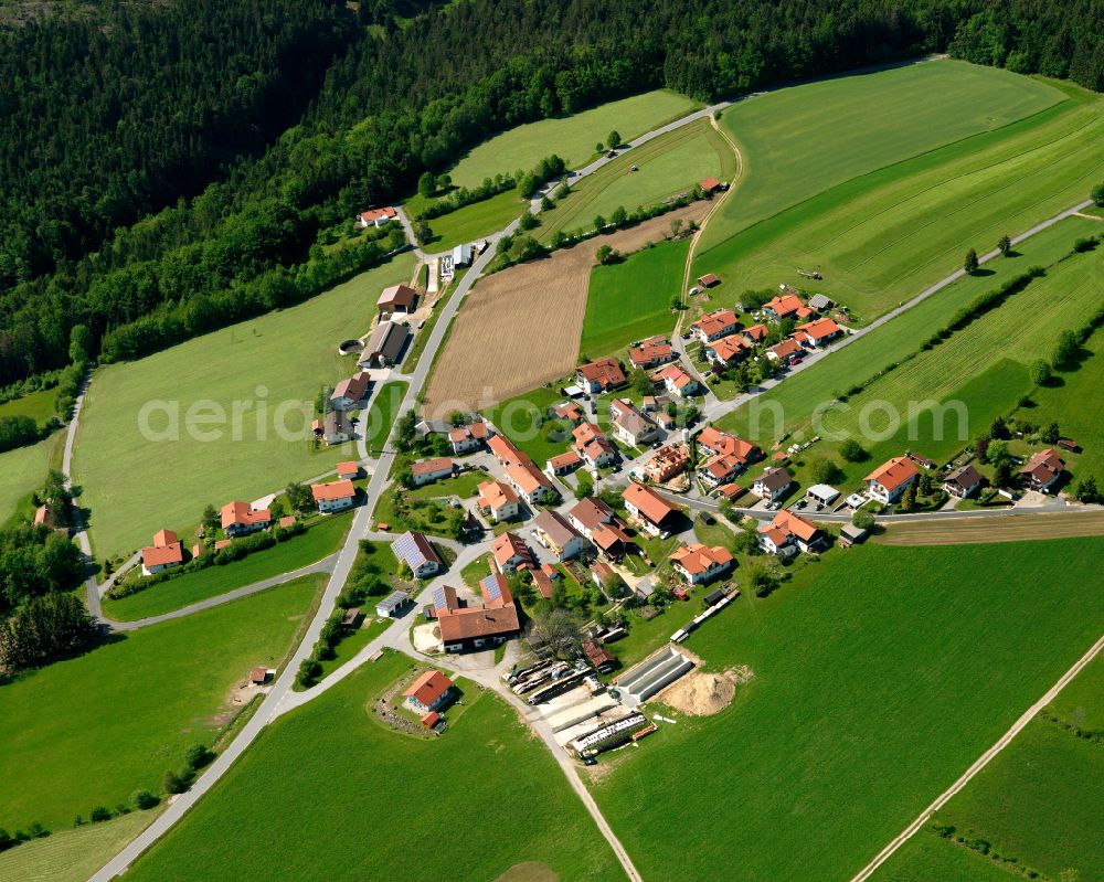 Aerial image Haag - Agricultural land and field boundaries surround the settlement area of the village in Haag in the state Bavaria, Germany