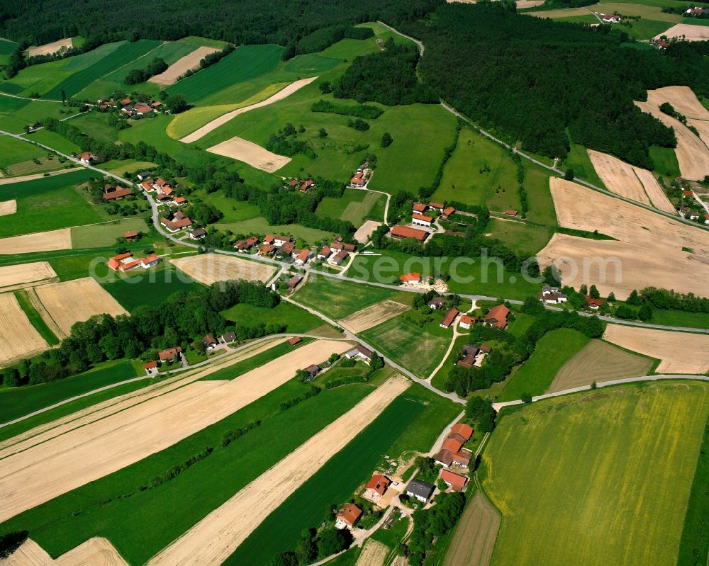 Aerial photograph Haberling - Agricultural land and field boundaries surround the settlement area of the village in Haberling in the state Bavaria, Germany