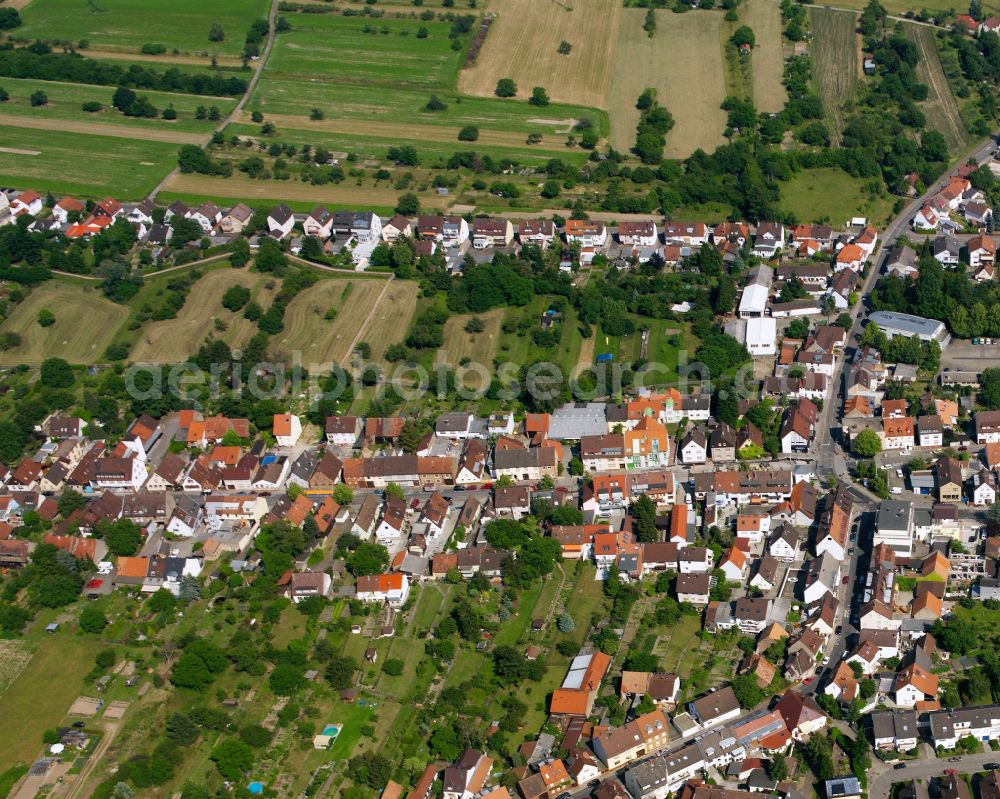 Aerial image Hagsfeld - Agricultural land and field boundaries surround the settlement area of the village in Hagsfeld in the state Baden-Wuerttemberg, Germany