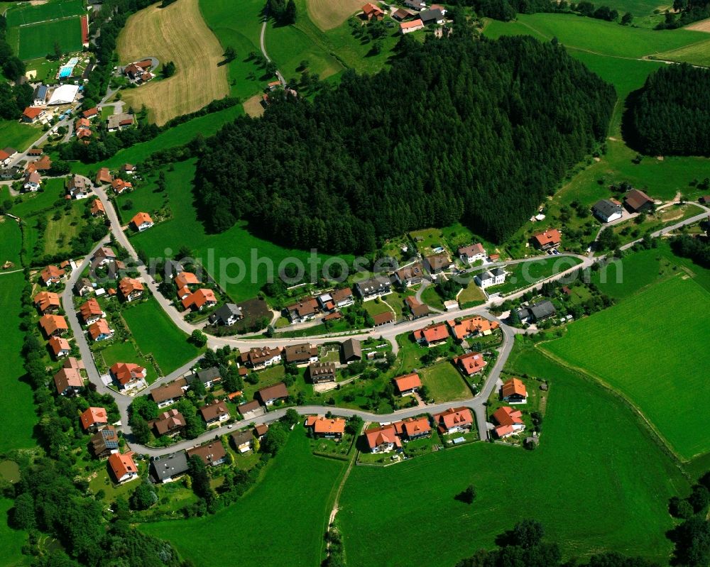 Aerial image Haibach - Agricultural land and field boundaries surround the settlement area of the village in Haibach in the state Bavaria, Germany