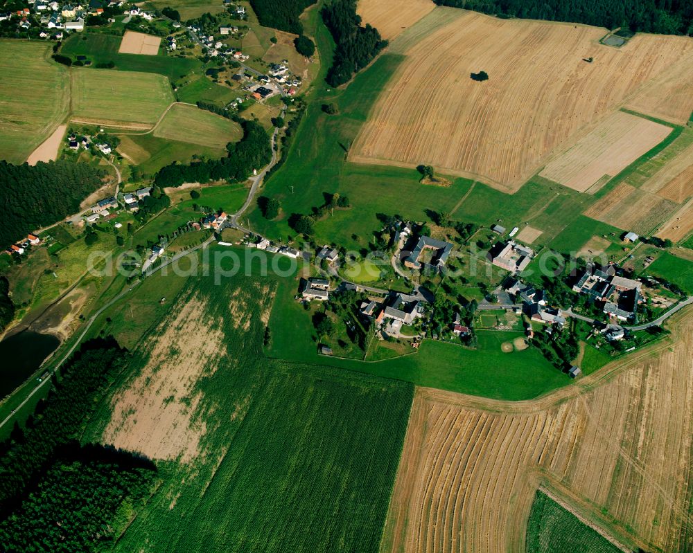 Aerial image Hain - Agricultural land and field boundaries surround the settlement area of the village in Hain in the state Thuringia, Germany