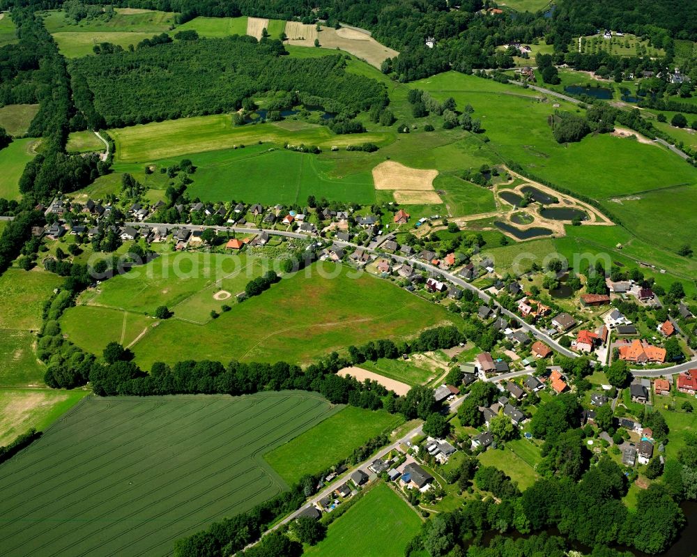 Aerial photograph Hamfelde - Agricultural land and field boundaries surround the settlement area of the village in Hamfelde in the state Schleswig-Holstein, Germany