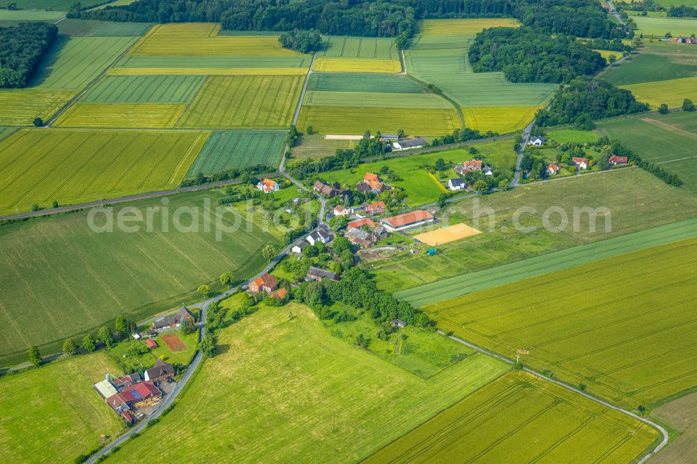 Aerial image Hamm - Agricultural land and field boundaries surround the settlement area of the village in Hamm at Ruhrgebiet in the state North Rhine-Westphalia, Germany