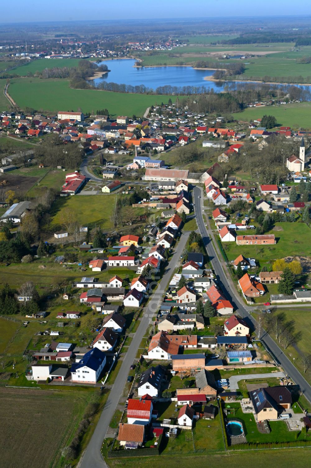 Hammer from the bird's eye view: Agricultural land and field boundaries surround the settlement area of the village in Hammer in the state Brandenburg, Germany