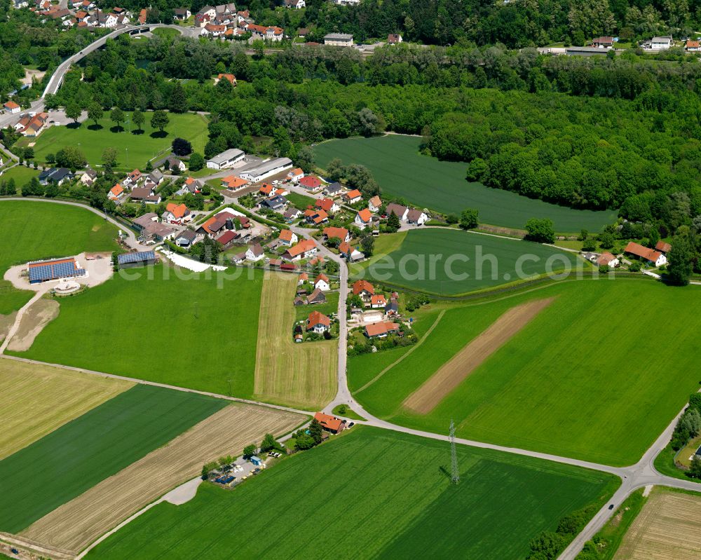 Aerial photograph Hammerschmiede - Agricultural land and field boundaries surround the settlement area of the village in Hammerschmiede in the state Baden-Wuerttemberg, Germany