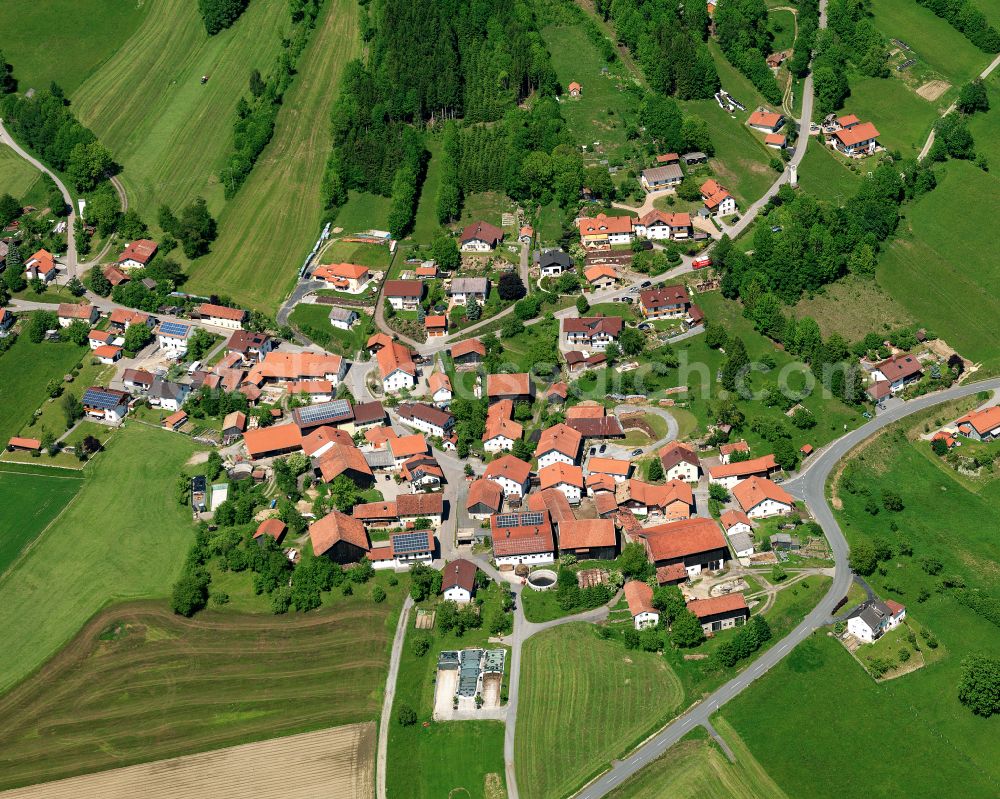 Aerial image Harsdorf - Agricultural land and field boundaries surround the settlement area of the village in Harsdorf in the state Bavaria, Germany