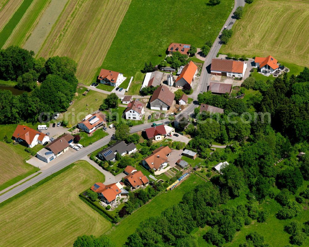 Aerial photograph Hattenburg - Agricultural land and field boundaries surround the settlement area of the village in Hattenburg in the state Baden-Wuerttemberg, Germany