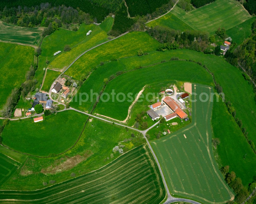 Aerial photograph Hattendorf - Agricultural land and field boundaries surround the settlement area of the village in Hattendorf in the state Hesse, Germany