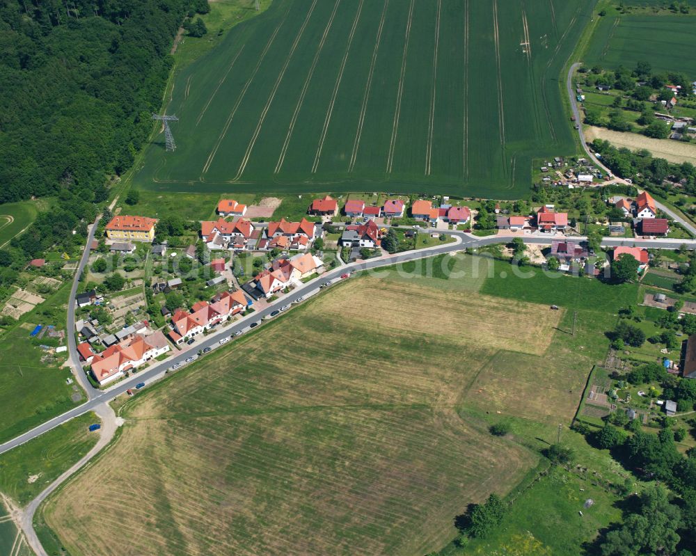 Aerial image Hauröden - Agricultural land and field boundaries surround the settlement area of the village in Hauroeden in the state Thuringia, Germany