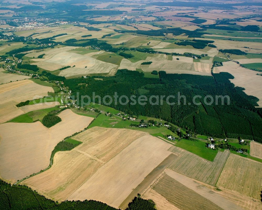 Aerial image Hausdorf - Agricultural land and field boundaries surround the settlement area of the village in Hausdorf in the state Saxony, Germany