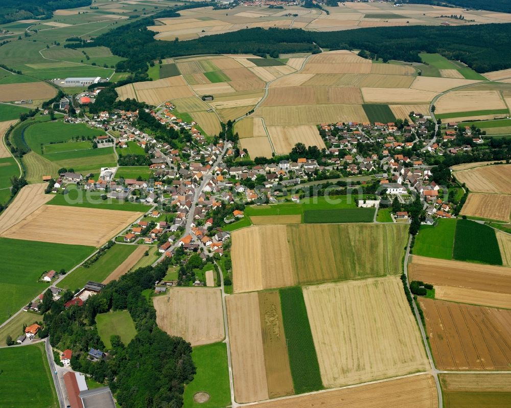 Aerial photograph Hausen am Andelsbach - Agricultural land and field boundaries surround the settlement area of the village in Hausen am Andelsbach in the state Baden-Wuerttemberg, Germany