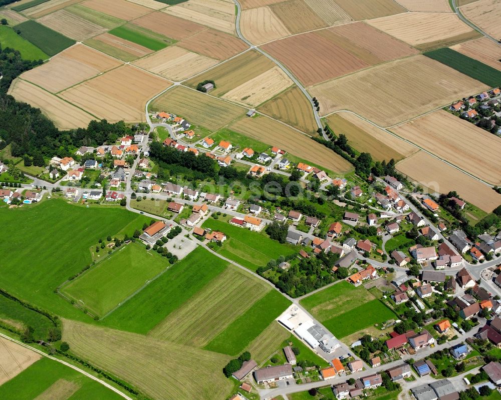 Aerial image Hausen am Andelsbach - Agricultural land and field boundaries surround the settlement area of the village in Hausen am Andelsbach in the state Baden-Wuerttemberg, Germany