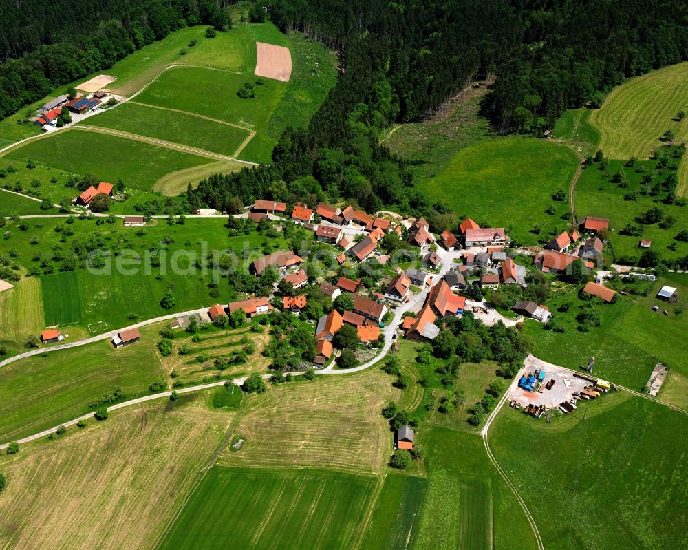 Aerial image Hausen - Agricultural land and field boundaries surround the settlement area of the village in Hausen in the state Baden-Wuerttemberg, Germany