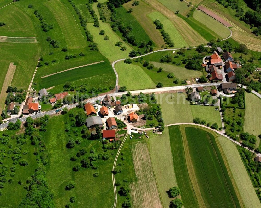 Aerial image Hausen - Agricultural land and field boundaries surround the settlement area of the village in Hausen in the state Baden-Wuerttemberg, Germany