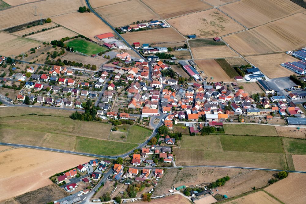 Aerial image Hausen - Agricultural land and field boundaries surround the settlement area of the village in Hausen in the state Bavaria, Germany