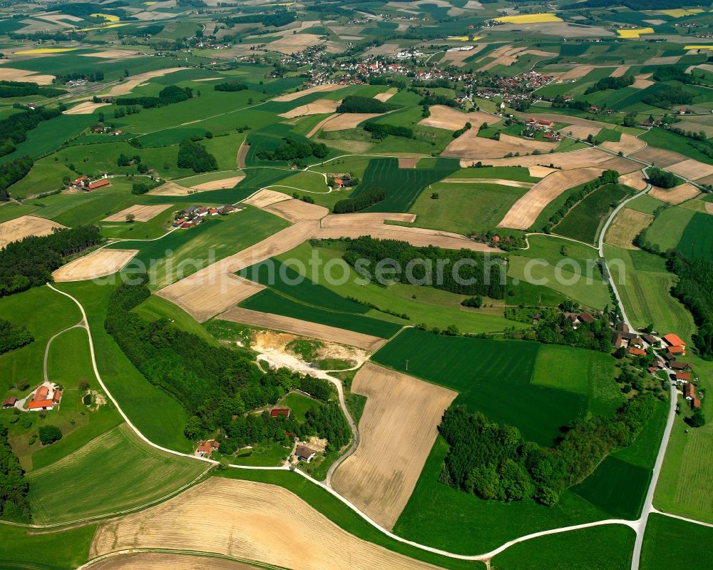 Hausschwendt from the bird's eye view: Agricultural land and field boundaries surround the settlement area of the village in Hausschwendt in the state Bavaria, Germany