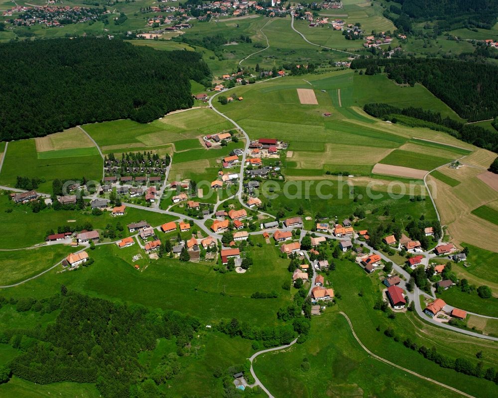 Aerial photograph Herrischried - Agricultural land and field boundaries surround the settlement area of the village in Herrischried in the state Baden-Wuerttemberg, Germany