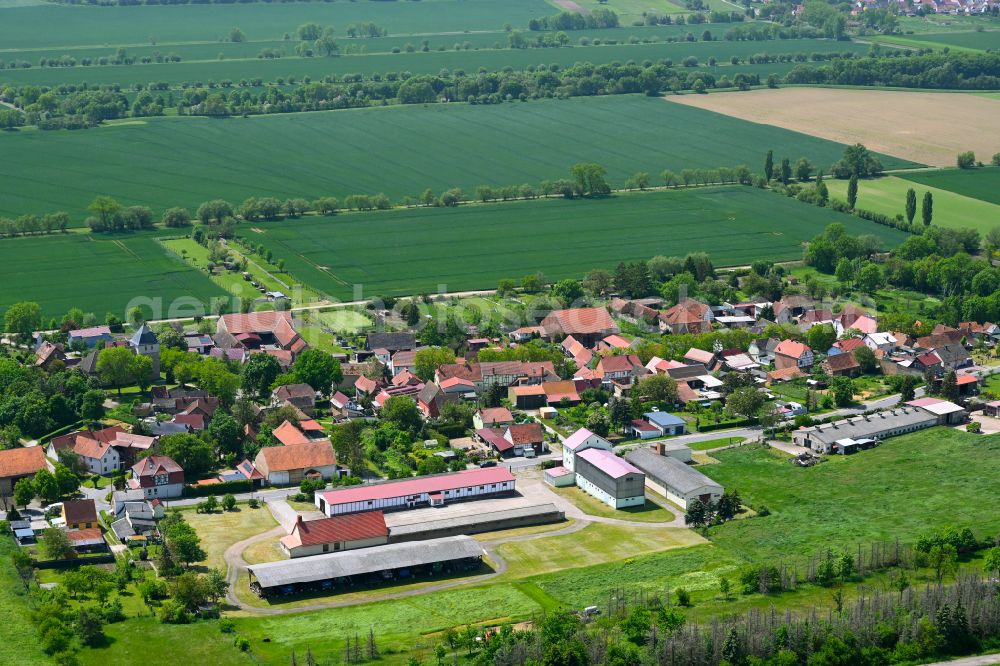 Herrnschwende from the bird's eye view: Agricultural land and field boundaries surround the settlement area of the village in Herrnschwende in the state Thuringia, Germany