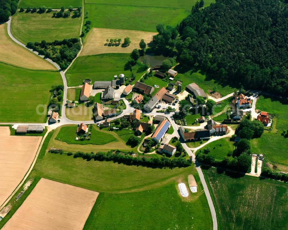 Aerial image Höfstetten - Agricultural land and field boundaries surround the settlement area of the village in Höfstetten in the state Bavaria, Germany