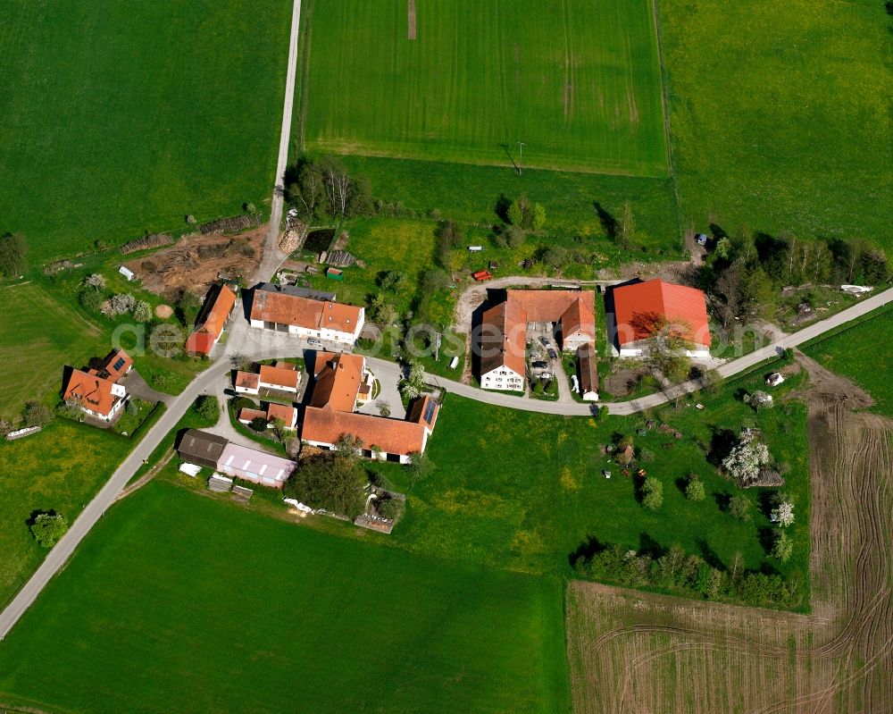 Aerial image Höfstetten - Agricultural land and field boundaries surround the settlement area of the village in Höfstetten in the state Bavaria, Germany