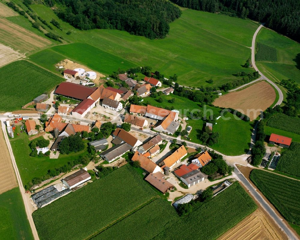 Aerial photograph Himmerstall - Agricultural land and field boundaries surround the settlement area of the village in Himmerstall in the state Bavaria, Germany