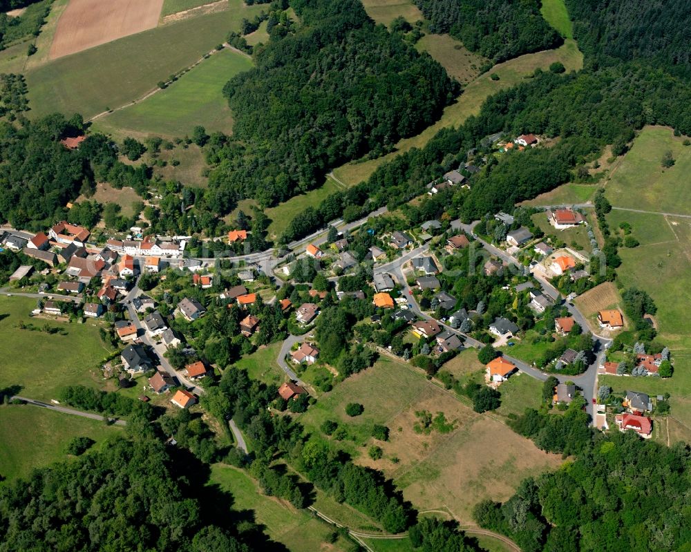 Aerial image Höllerbach - Agricultural land and field boundaries surround the settlement area of the village in Höllerbach in the state Hesse, Germany