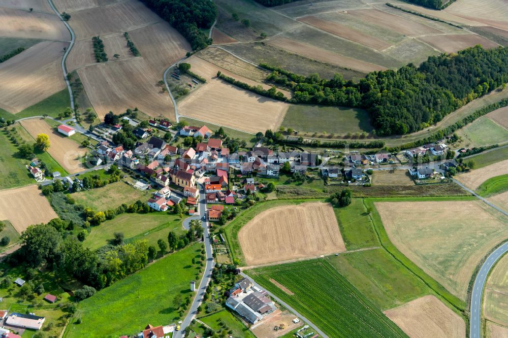 Höllrich from the bird's eye view: Agricultural land and field boundaries surround the settlement area of the village in Höllrich in the state Bavaria, Germany