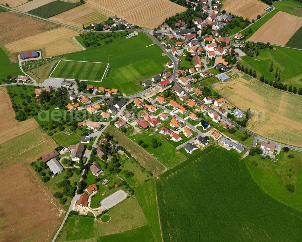 Aerial image Hochberg - Agricultural land and field boundaries surround the settlement area of the village in Hochberg in the state Baden-Wuerttemberg, Germany