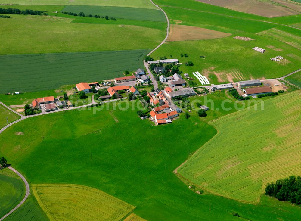 Aerial image Hoferhof - Agricultural land and field boundaries surround the settlement area of the village in Hoferhof in the state Rhineland-Palatinate, Germany