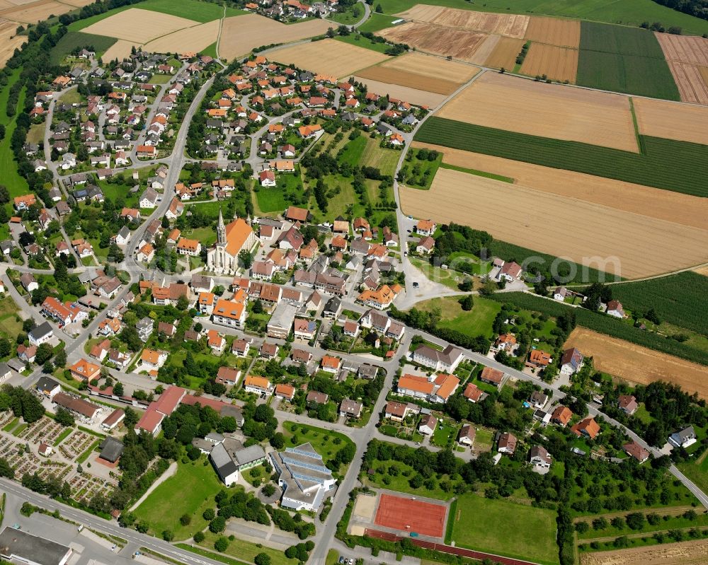 Aerial image Hohentengen - Agricultural land and field boundaries surround the settlement area of the village in Hohentengen in the state Baden-Wuerttemberg, Germany