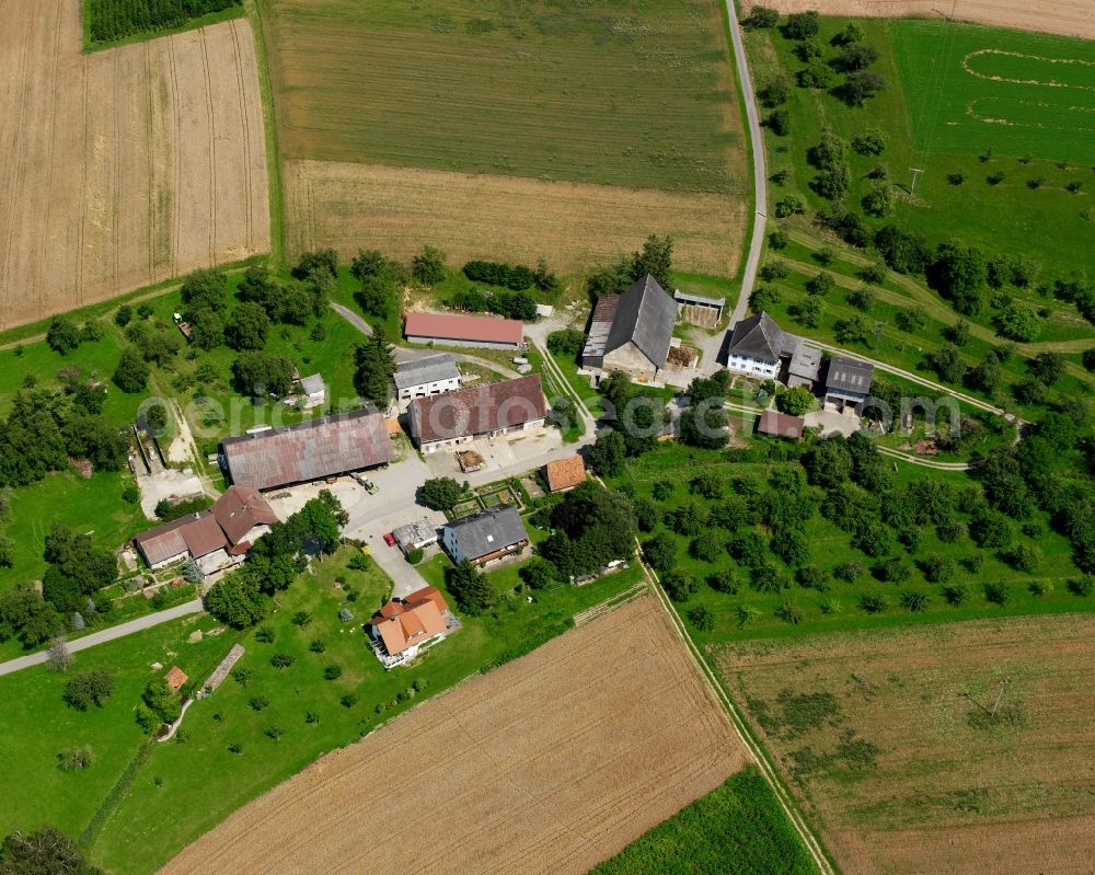 Hohentengen from the bird's eye view: Agricultural land and field boundaries surround the settlement area of the village in Hohentengen in the state Baden-Wuerttemberg, Germany