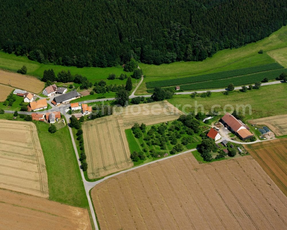 Aerial photograph Hohentengen - Agricultural land and field boundaries surround the settlement area of the village in Hohentengen in the state Baden-Wuerttemberg, Germany