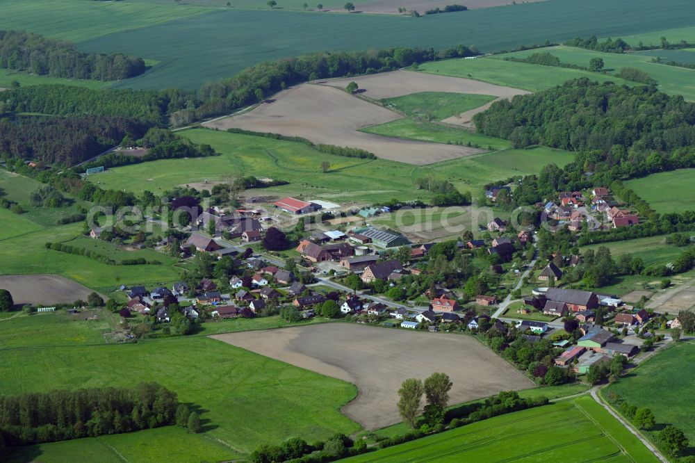 Aerial image Hollenbek - Agricultural land and field boundaries surround the settlement area of the village in Hollenbek in the state Schleswig-Holstein, Germany