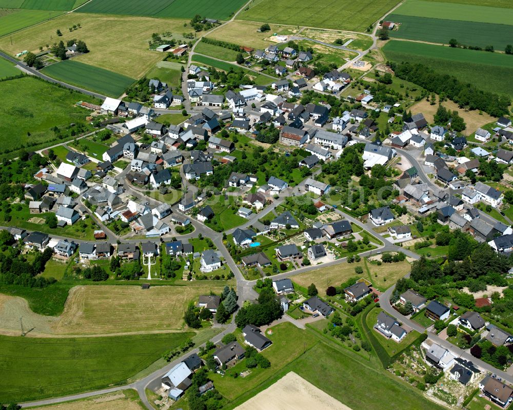 Aerial photograph Holzbach - Agricultural land and field boundaries surround the settlement area of the village in Holzbach in the state Rhineland-Palatinate, Germany