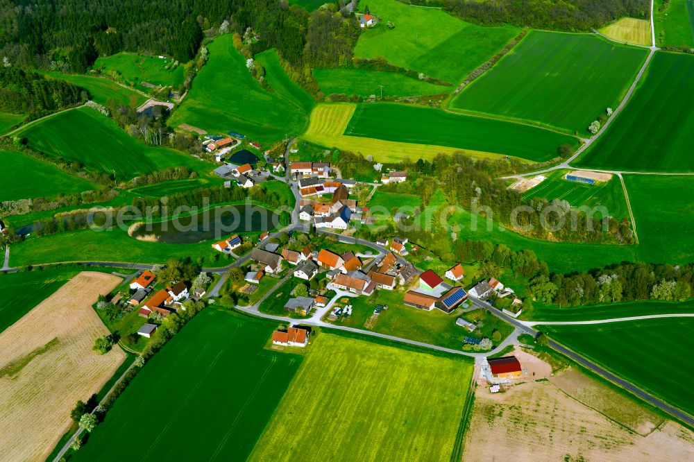 Aerial image Holzberndorf - Agricultural land and field boundaries surround the settlement area of the village in Holzberndorf in the state Bavaria, Germany