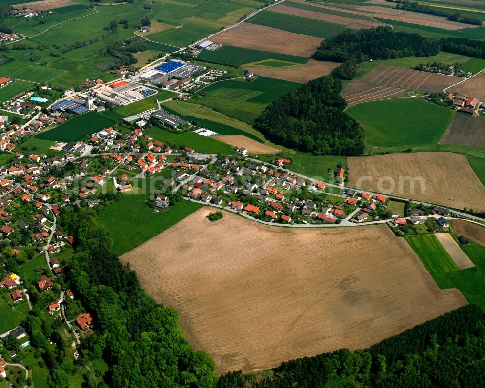 Aerial photograph Holzham - Agricultural land and field boundaries surround the settlement area of the village in Holzham in the state Bavaria, Germany