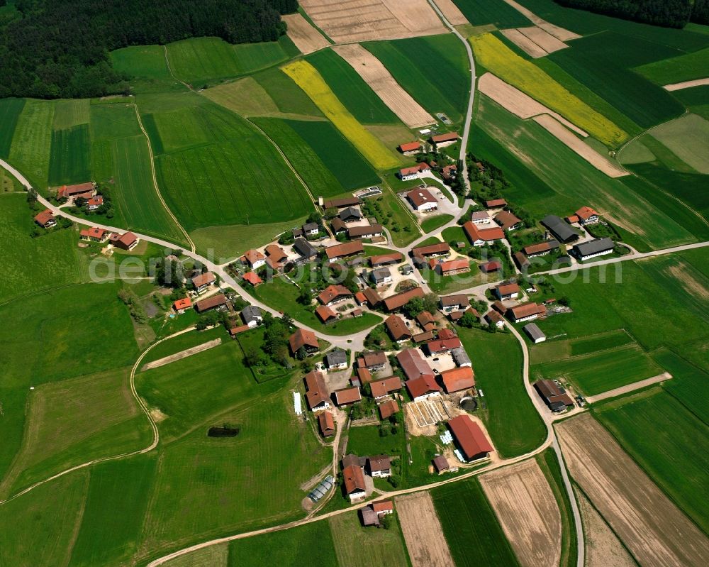 Aerial image Holzham - Agricultural land and field boundaries surround the settlement area of the village in Holzham in the state Bavaria, Germany