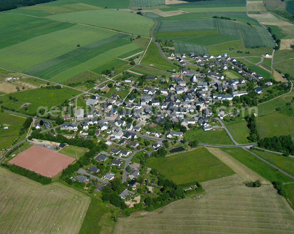 Aerial image Horn - Agricultural land and field boundaries surround the settlement area of the village in Horn in the state Rhineland-Palatinate, Germany