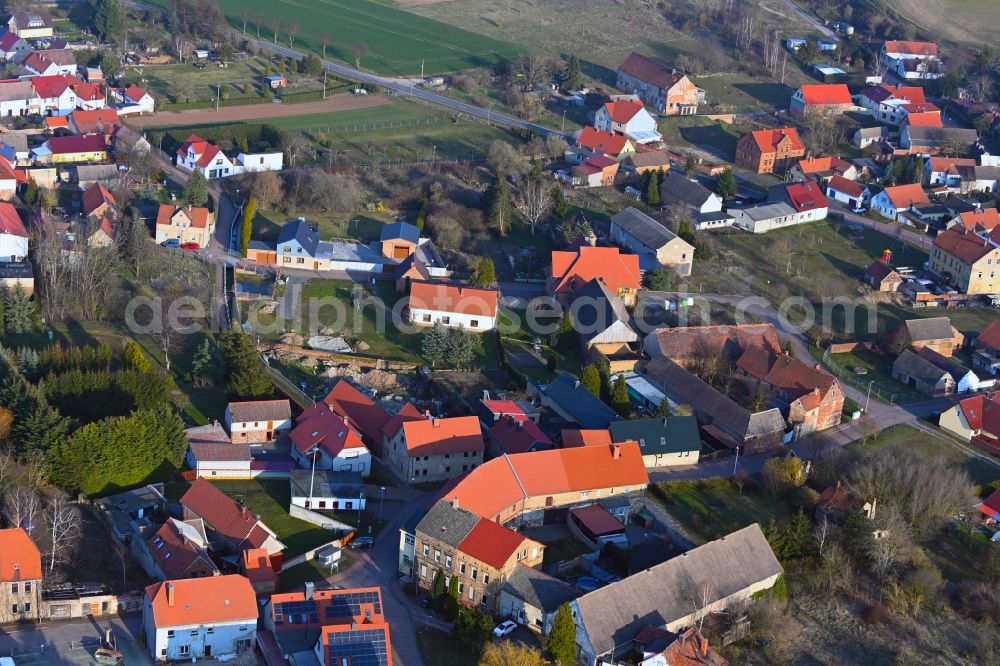 Aerial photograph Hornburg - Agricultural land and field boundaries surround the settlement area of the village in Hornburg in the state Saxony-Anhalt, Germany