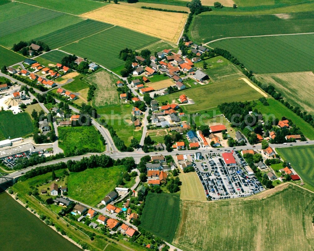 Hornstorf from the bird's eye view: Agricultural land and field boundaries surround the settlement area of the village in Hornstorf in the state Bavaria, Germany