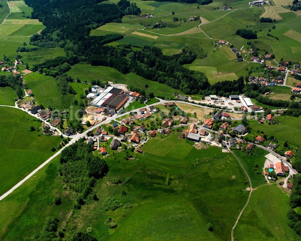 Aerial image Hottingen - Agricultural land and field boundaries surround the settlement area of the village in Hottingen in the state Baden-Wuerttemberg, Germany