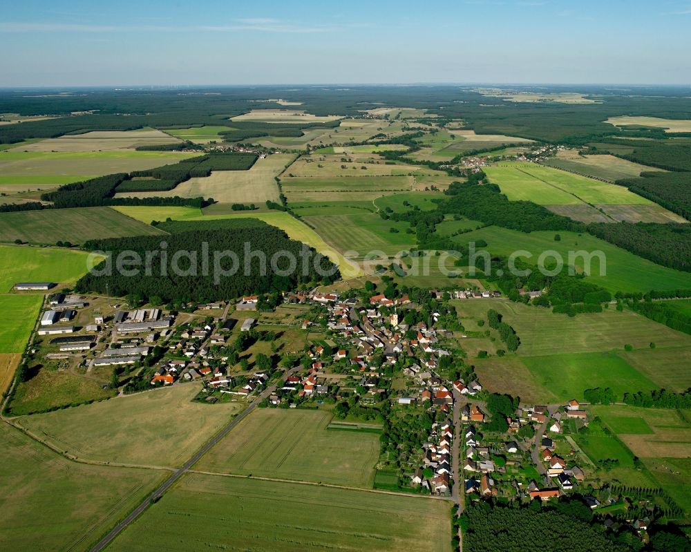 Hundeluft from the bird's eye view: Agricultural land and field boundaries surround the settlement area of the village in Hundeluft in the state Saxony-Anhalt, Germany