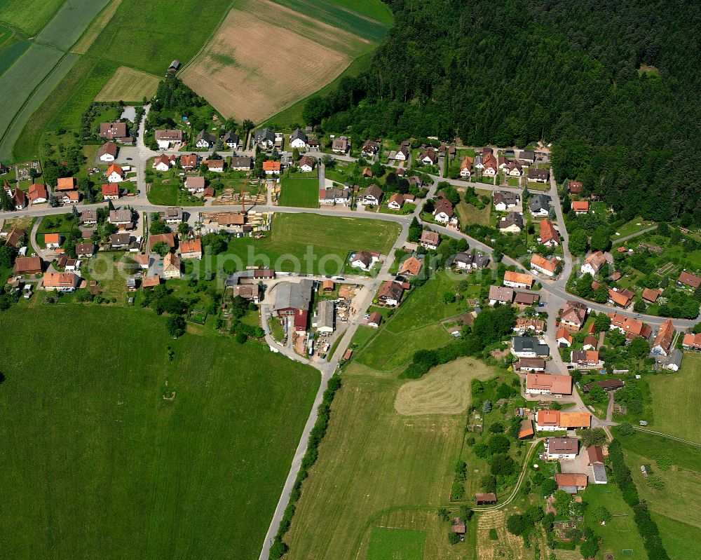 Aerial image Igelsloch - Agricultural land and field boundaries surround the settlement area of the village in Igelsloch in the state Baden-Wuerttemberg, Germany